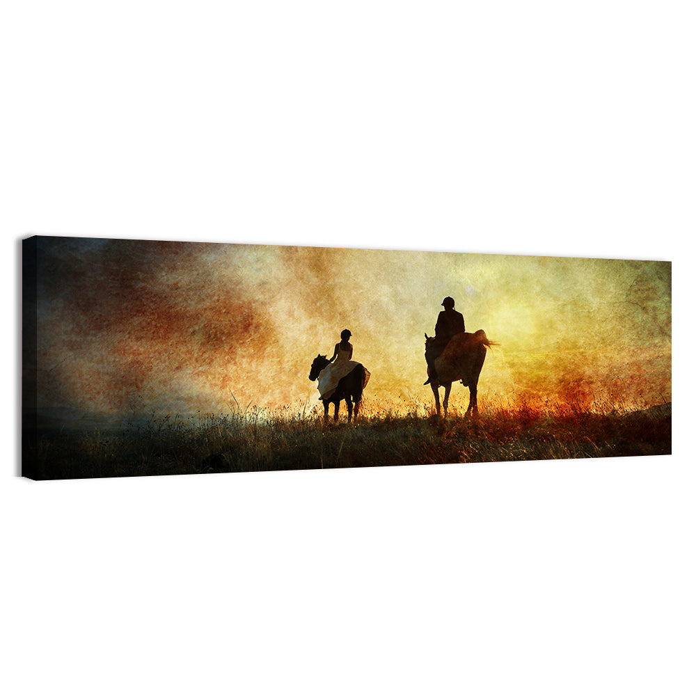 Silhouetted Horse Riders at Sunset Wall Art