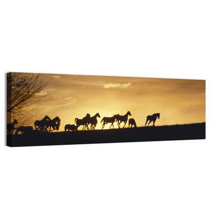 Mustang Silhouettes at Sunset Wall Art
