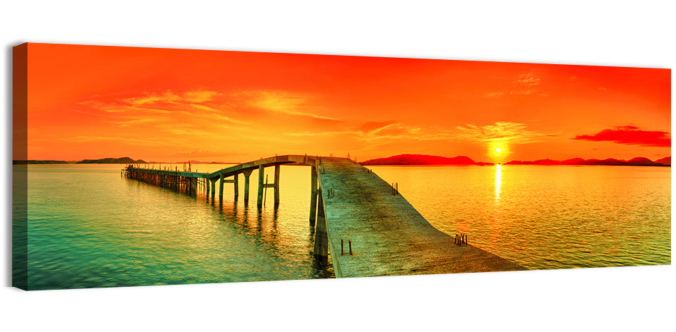 Sea Pier Sunset Wall Art, canvas print, panoramic