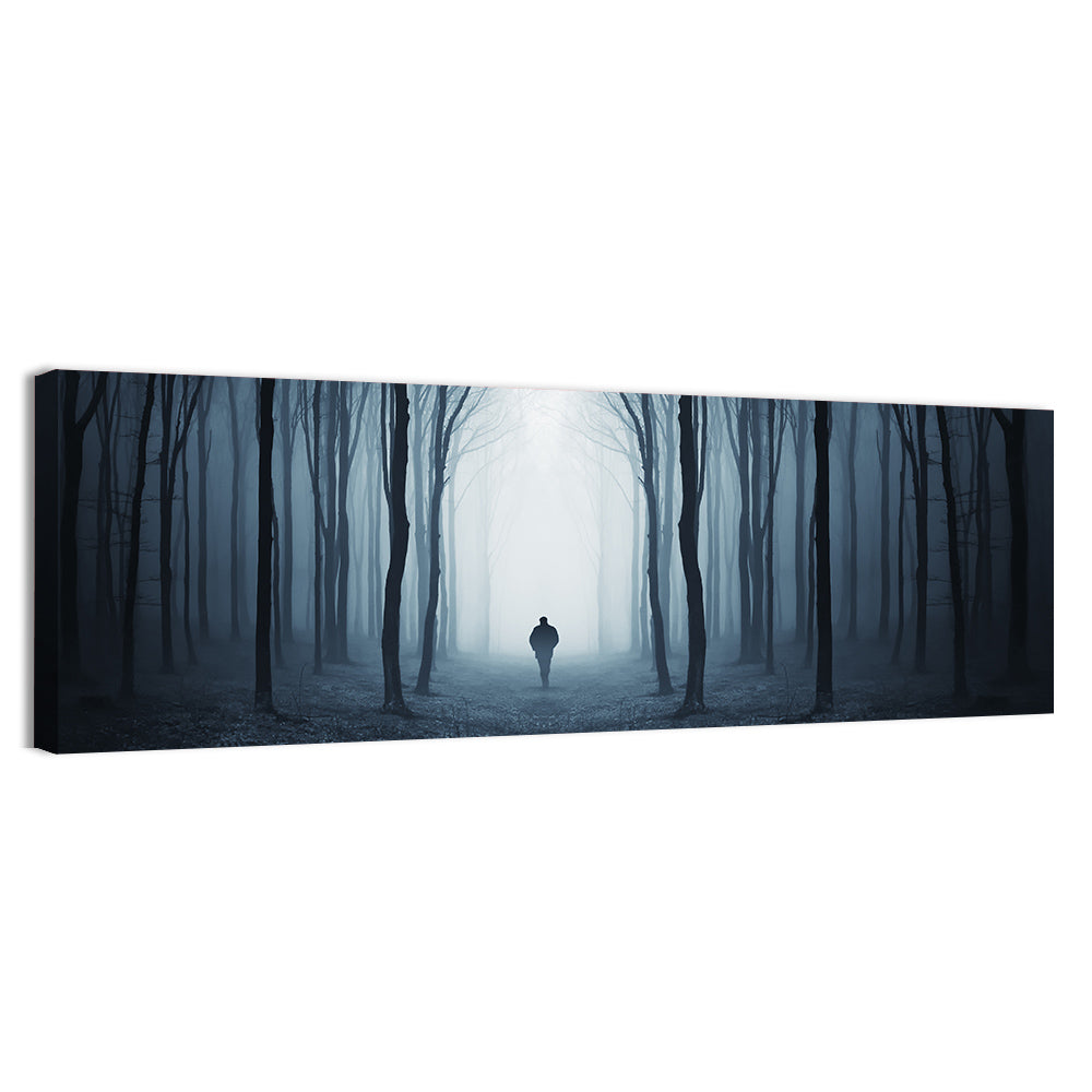 Lone Figure in Misty Forest Wall Art