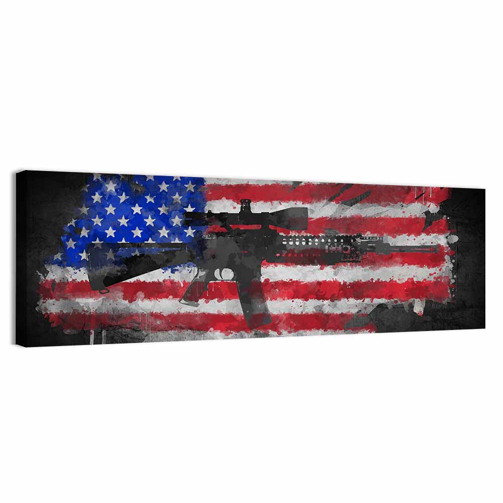 M16 Over Distressed American Flag Wall Art