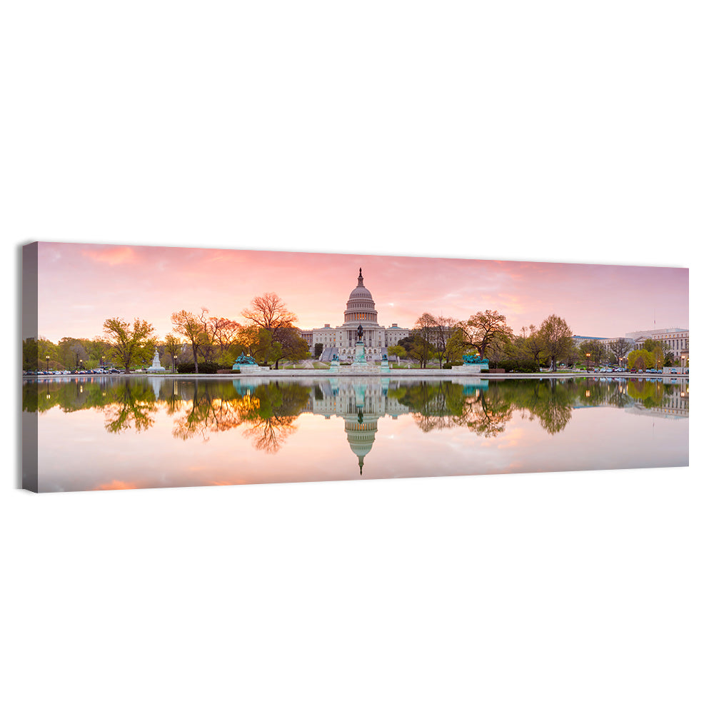 United States Capitol Sunrise Reflection Wall Art, canvas print, panoramic