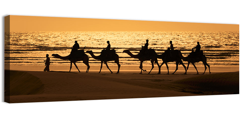 Camel Caravan Silhouette on Wet Sand Wall Art