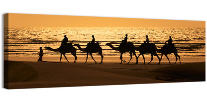 Camel Caravan Silhouette on Wet Sand Wall Art