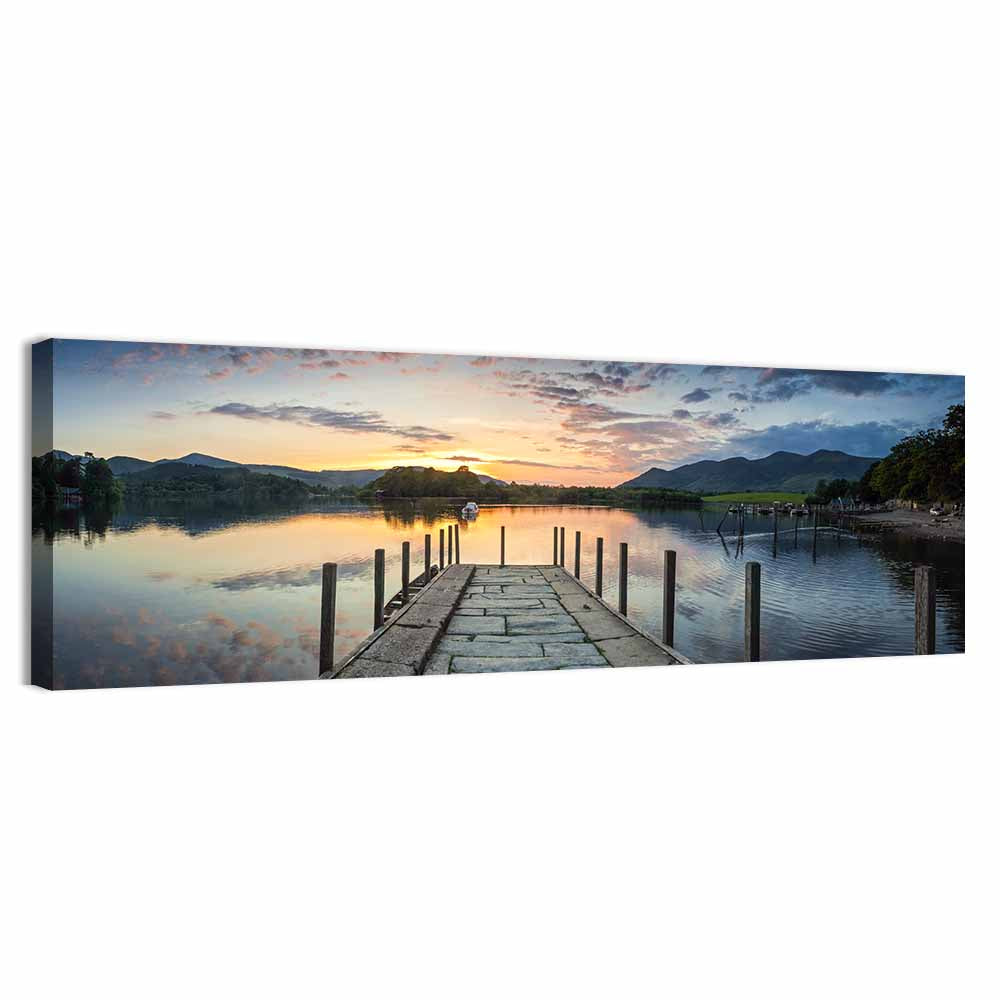 Derwent Water Stone Pier Sunset Wall Art, canvas print, panoramic