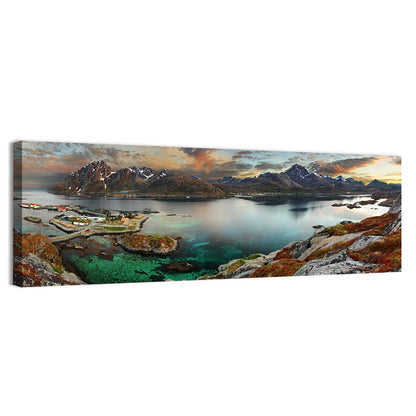 Norwegian Coastal Village at Dusk Wall Art