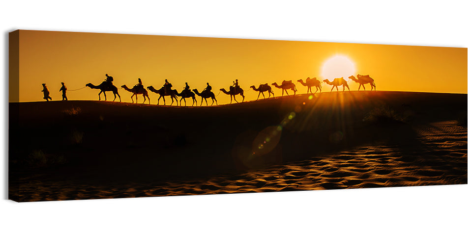 Camel Caravan Silhouette at Golden Sunset Wall Art