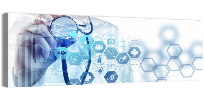 Stethoscope Checkup with Medical Icons Wall Art as a canvas print