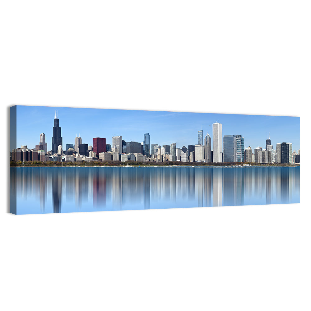 Chicago Skyline Reflection Wall Art, canvas print, panoramic