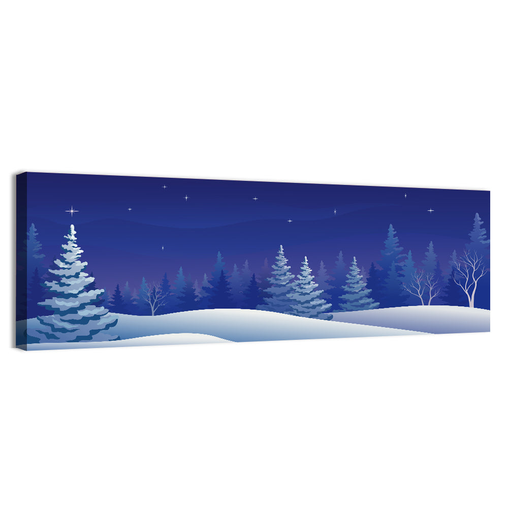 Starry Winter Forest Illustration Wall Art, canvas print, panoramic