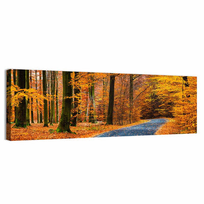 Curving Autumn Road in Beech Forest Wall Art