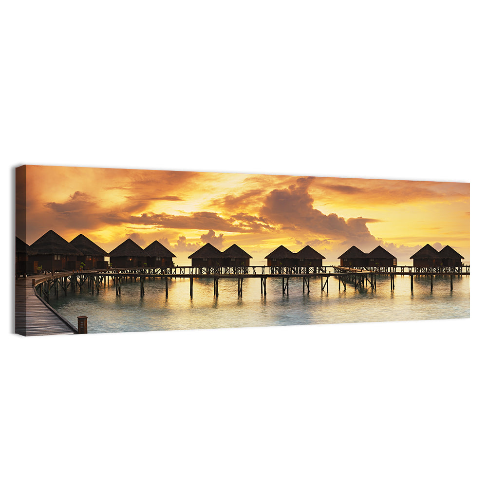 Golden Overwater Villas Wall Art, canvas print, panoramic