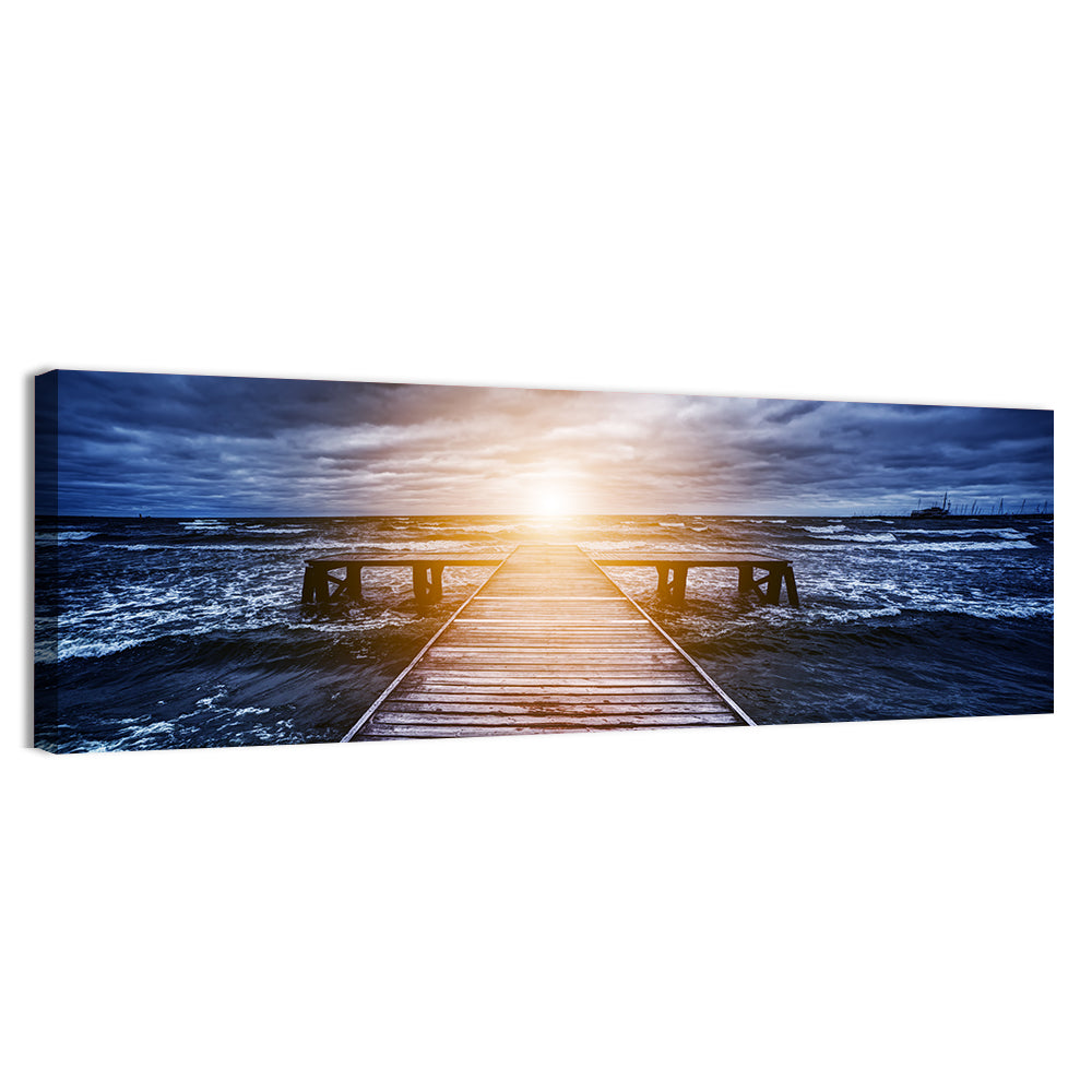 Sunlit Wooden Jetty at Dusk Wall Art