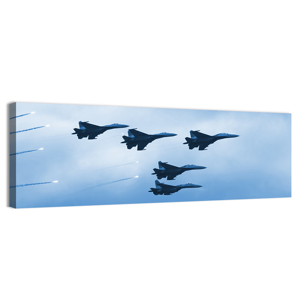 Five Fighter Jets in Formation Wall Art