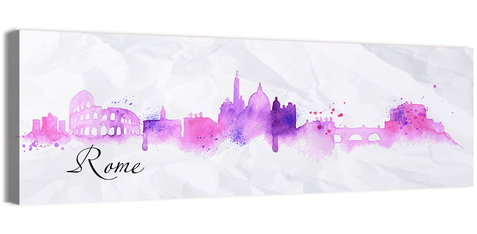 Watercolor Rome Skyline Wall Art, canvas print, panoramic