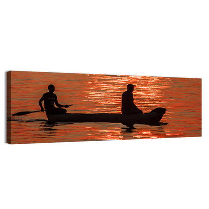 Sunset Canoe Silhouette Wall Art