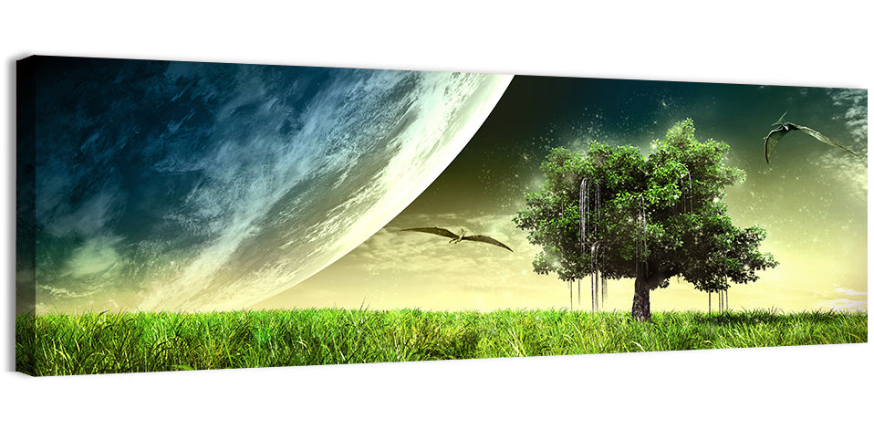 Alien Meadow Under a Giant Planet Wall Art