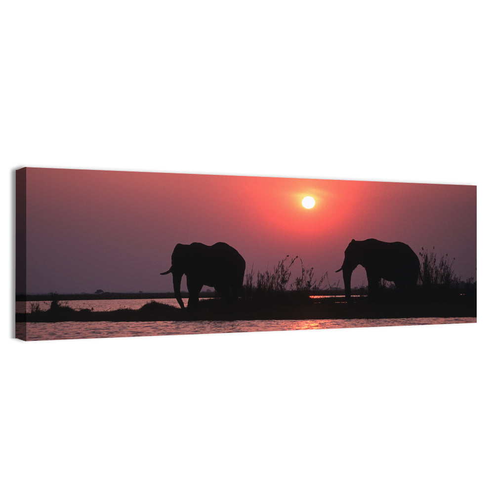 Elephants at Sunset Silhouette Wall Art