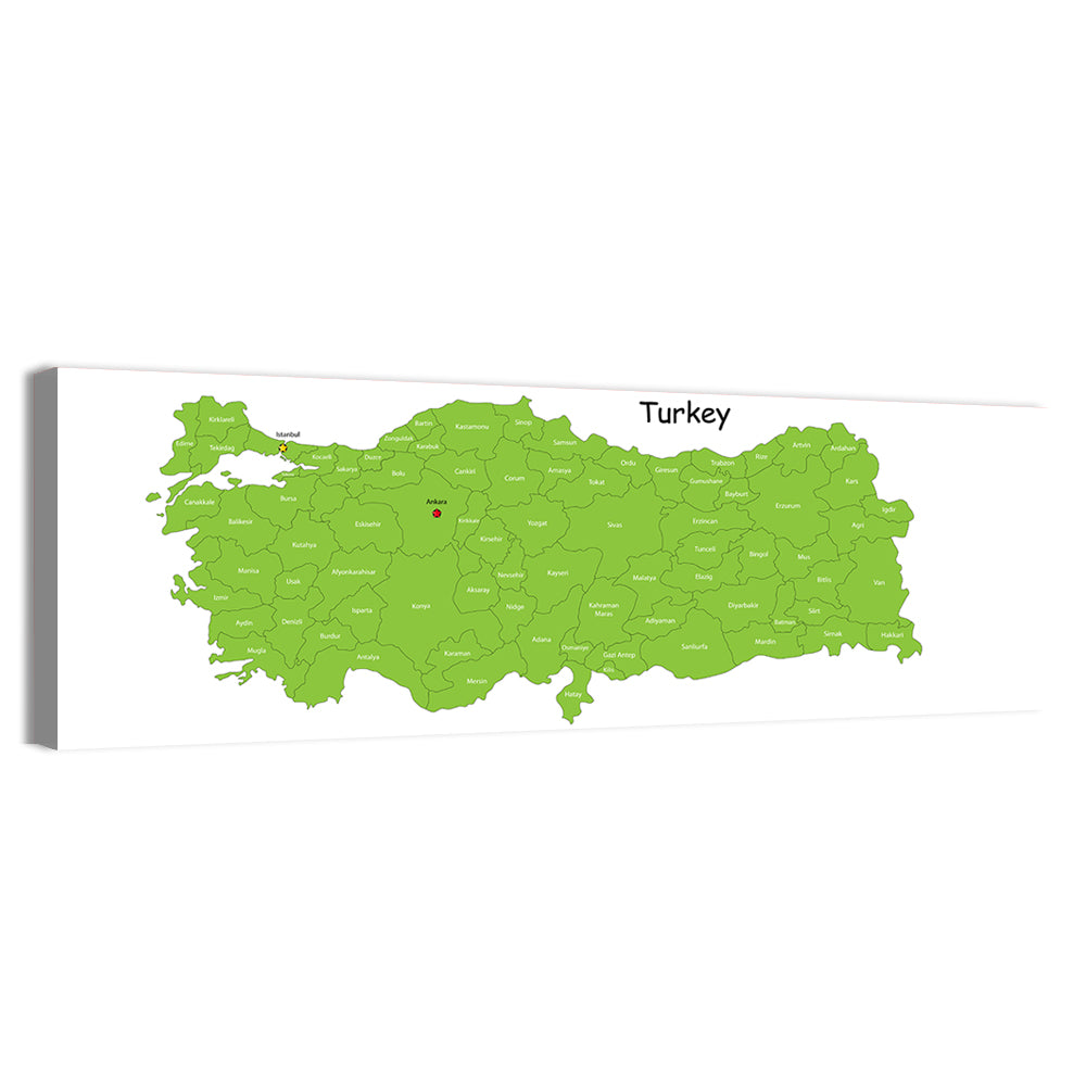 Turkey Map with Province Labels Wall Art, canvas print, panoramic