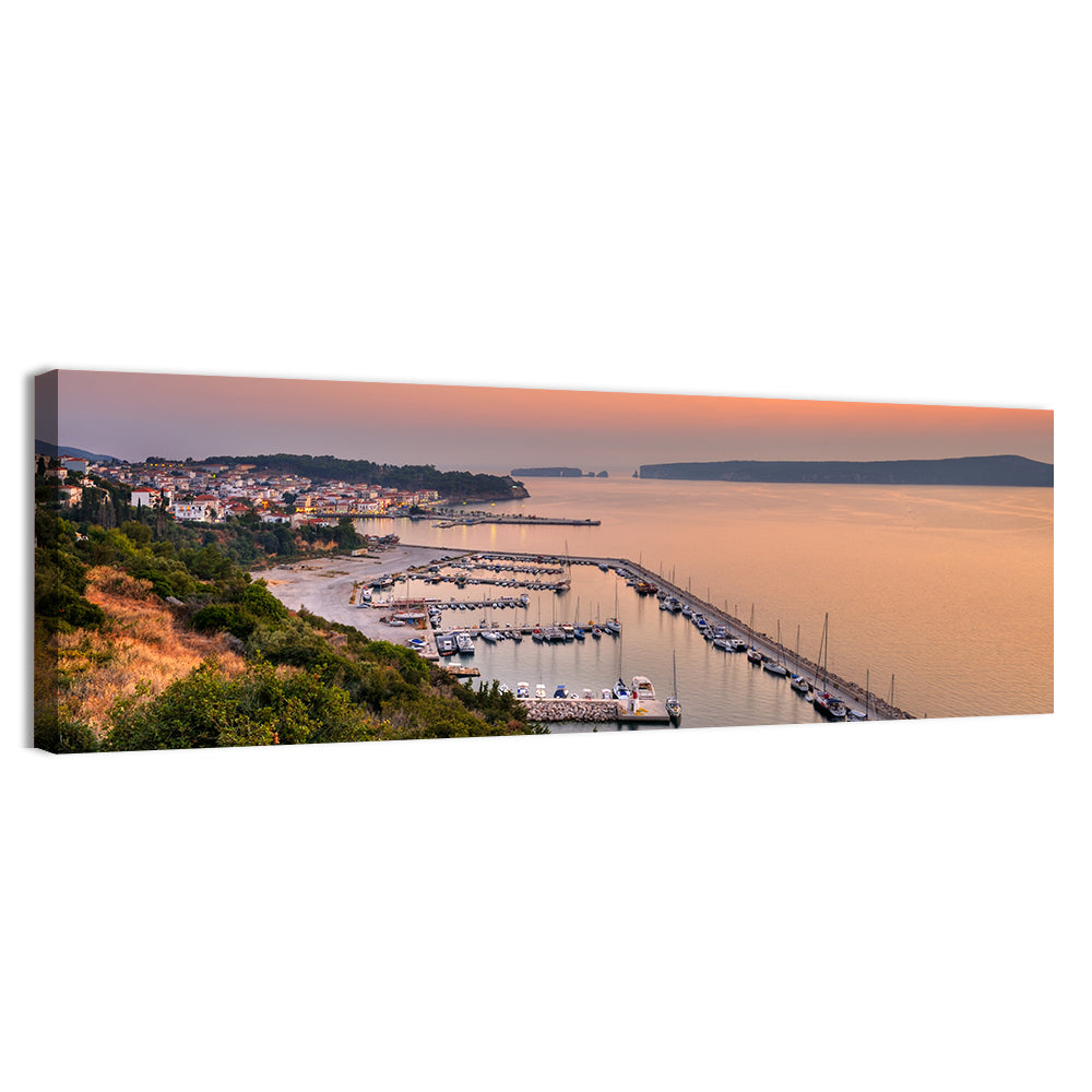Pylos Harbor Lighthouse Sunset Wall Art