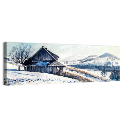 Snowy Mountain Cabin Wall Art