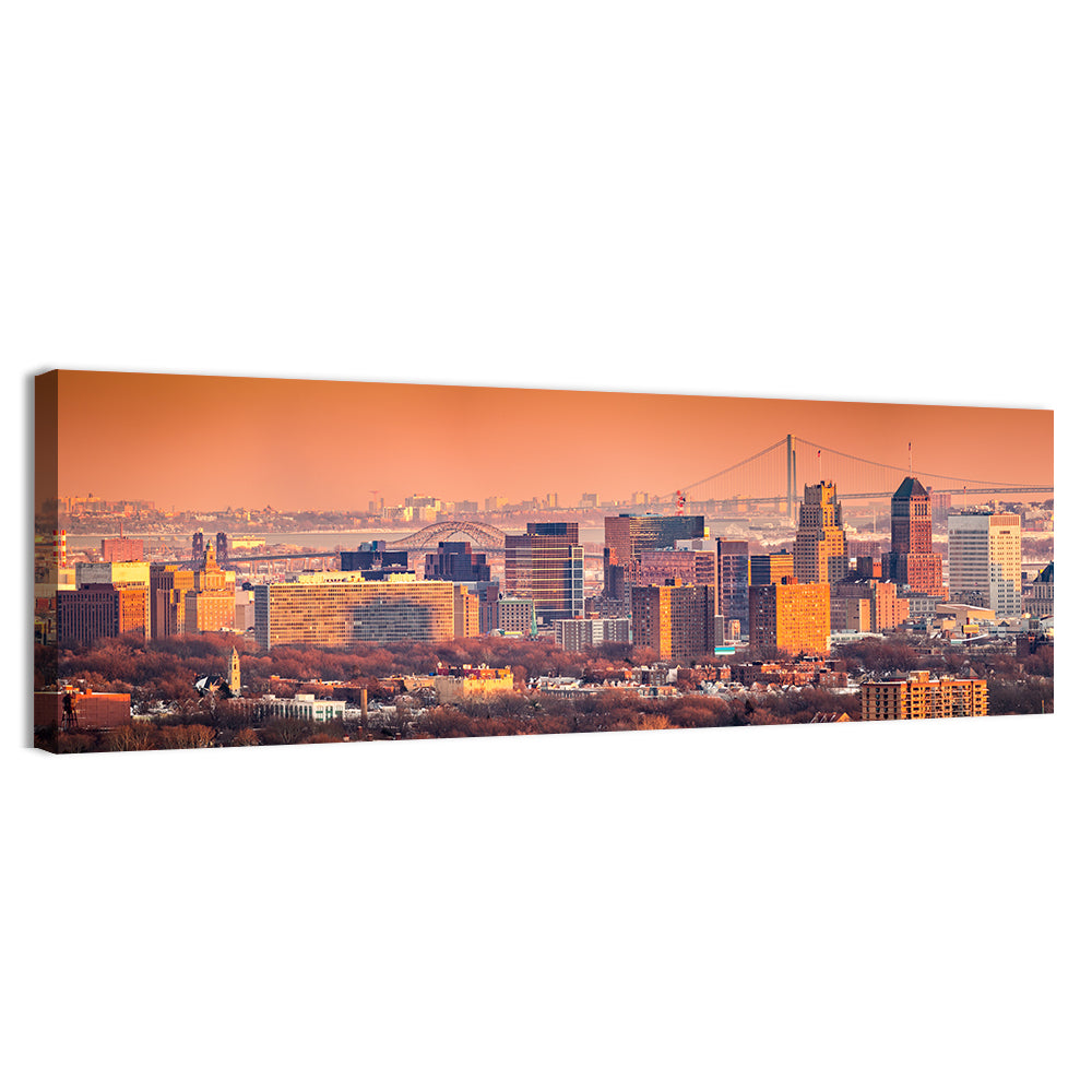Newark Golden Hour Skyline Wall Art, canvas print, panoramic