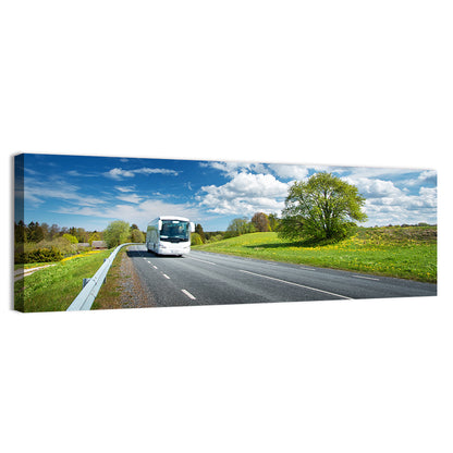 White Bus on Meadow Road Wall Art