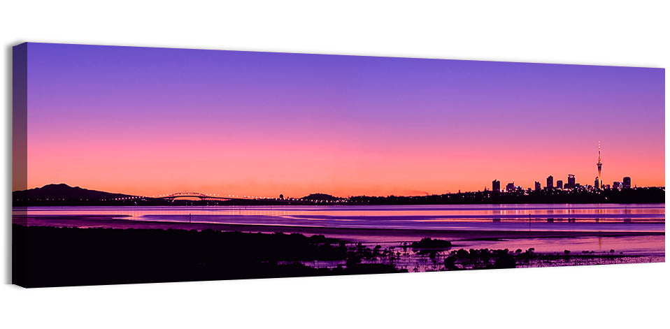 Auckland Skyline at Twilight Wall Art, canvas print, panoramic