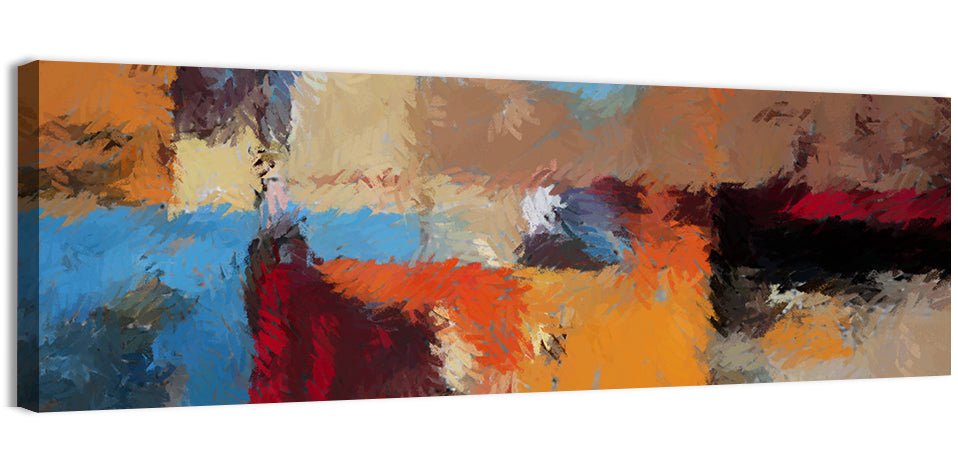Patchwork Leaves in Blue and Orange Wall Art