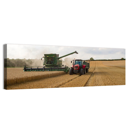 Wheat Harvest with Combine and Tractor Wall Art