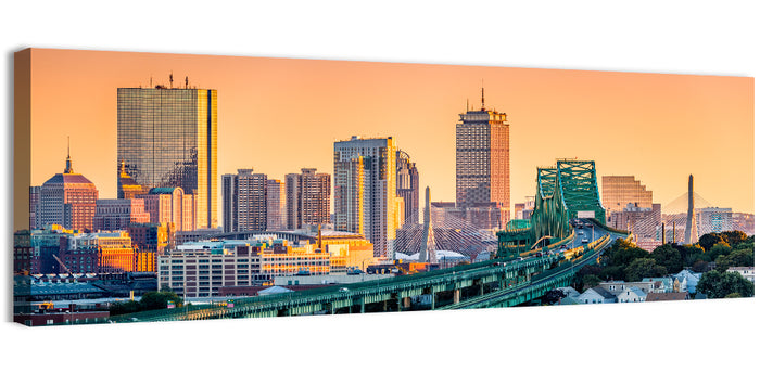 Tobin Bridge to Boston Skyline at Golden Hour Wall Art as a canvas print