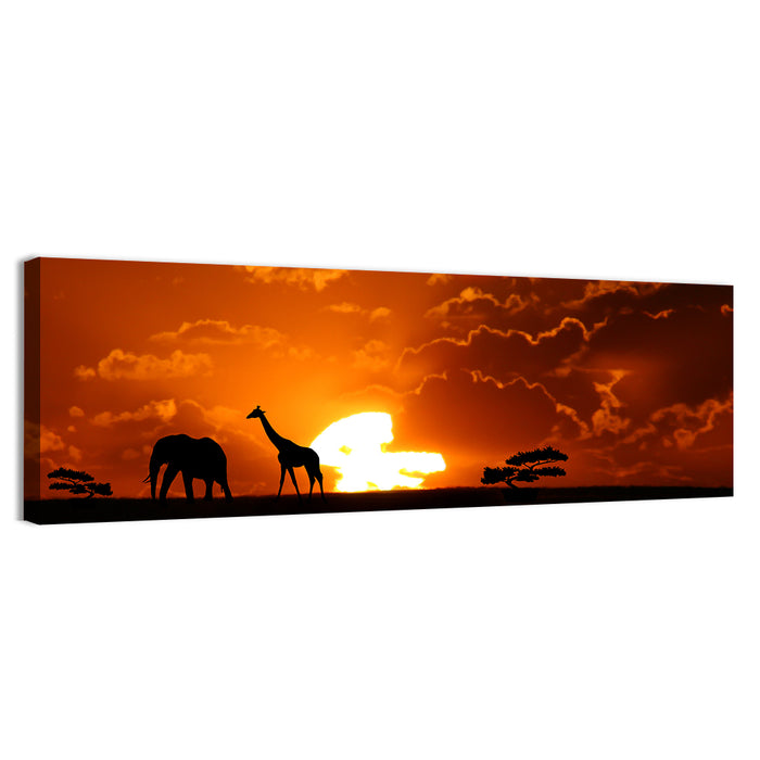 Safari Sunset Silhouettes Wall Art as a canvas print