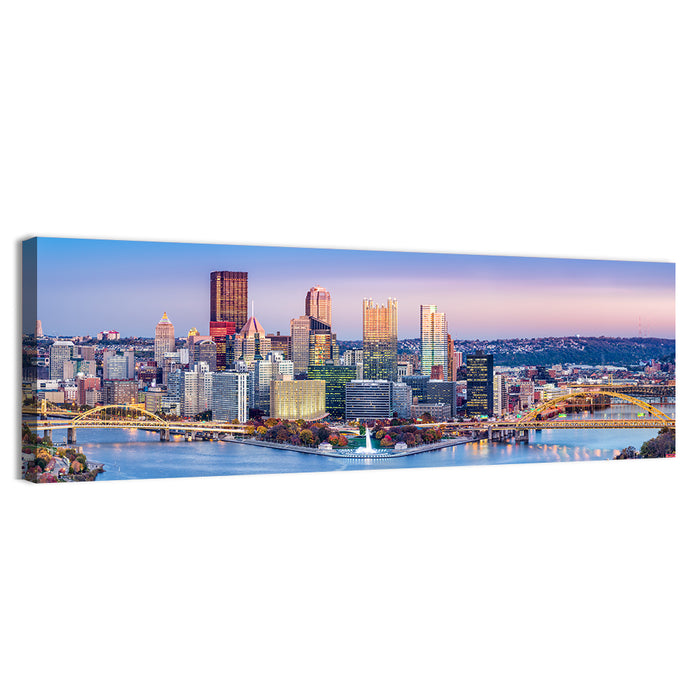 Pittsburgh Twilight Skyline Wall Art as a canvas print
