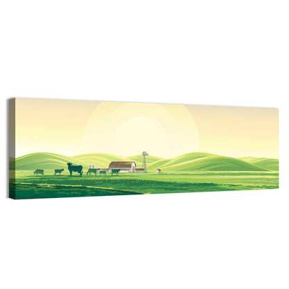 Pastoral Farm Landscape Illustration Wall Art
