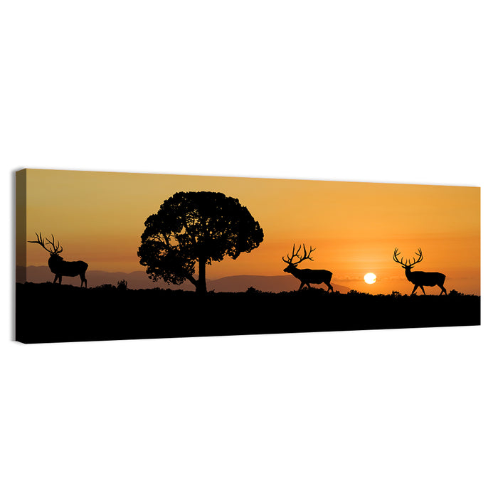 Bull Elk Sunset Silhouette Wall Art as a canvas print