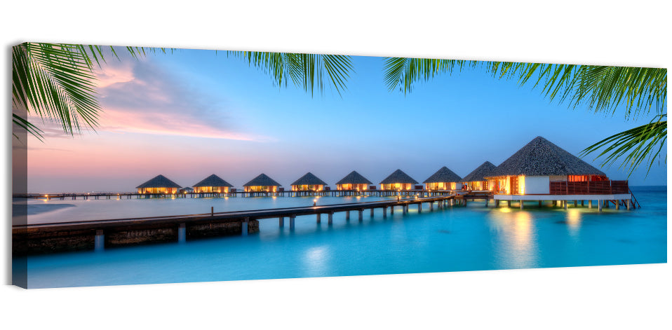 Overwater Bungalows at Twilight Wall Art