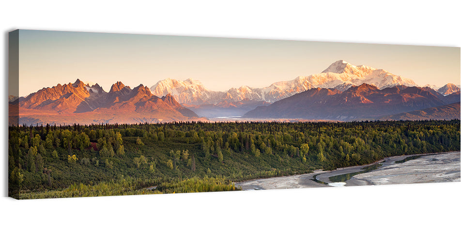 Denali Sunrise Over Boreal Forest Wall Art, canvas print, panoramic