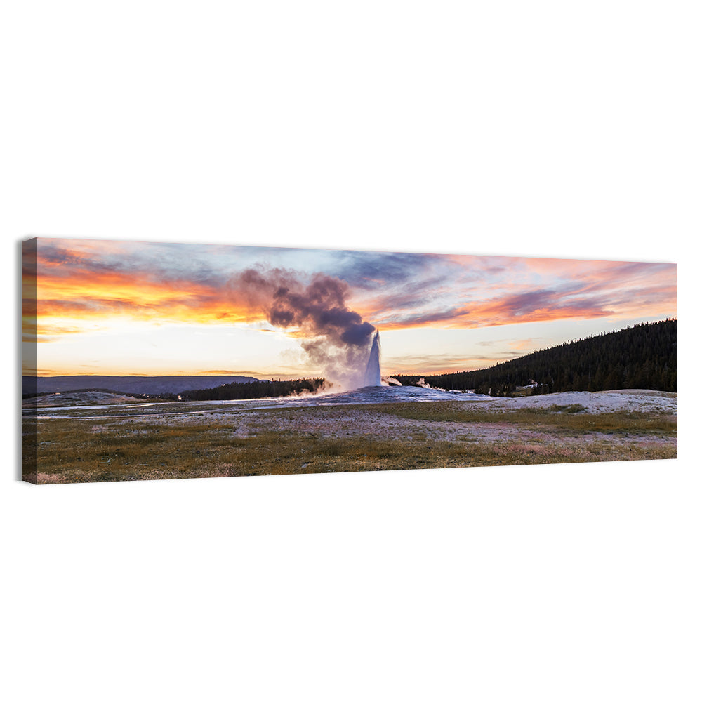 Old Faithful Erupting at Sunset Wall Art