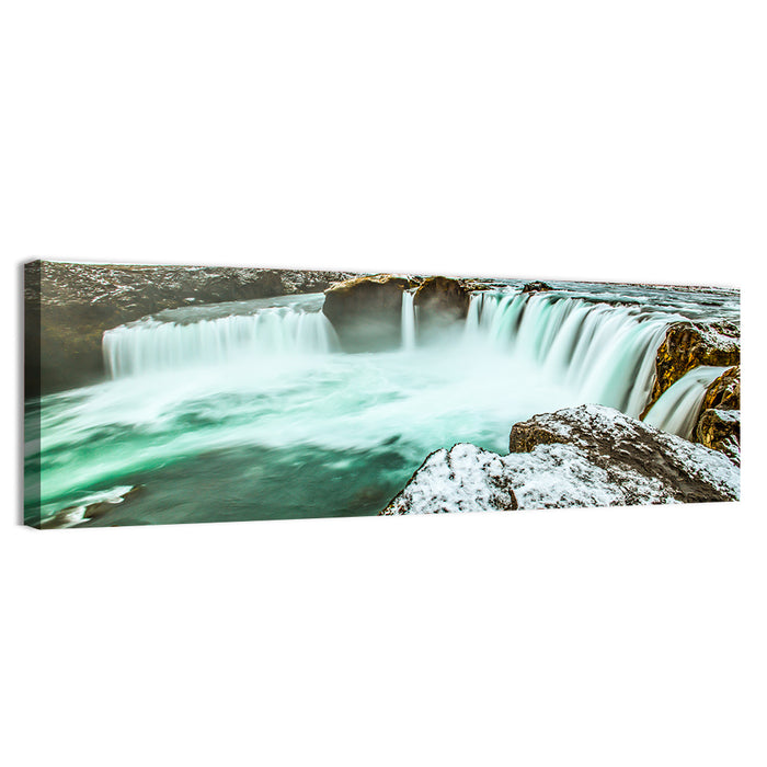 Goðafoss Winter Waterfall Wall Art as a canvas print