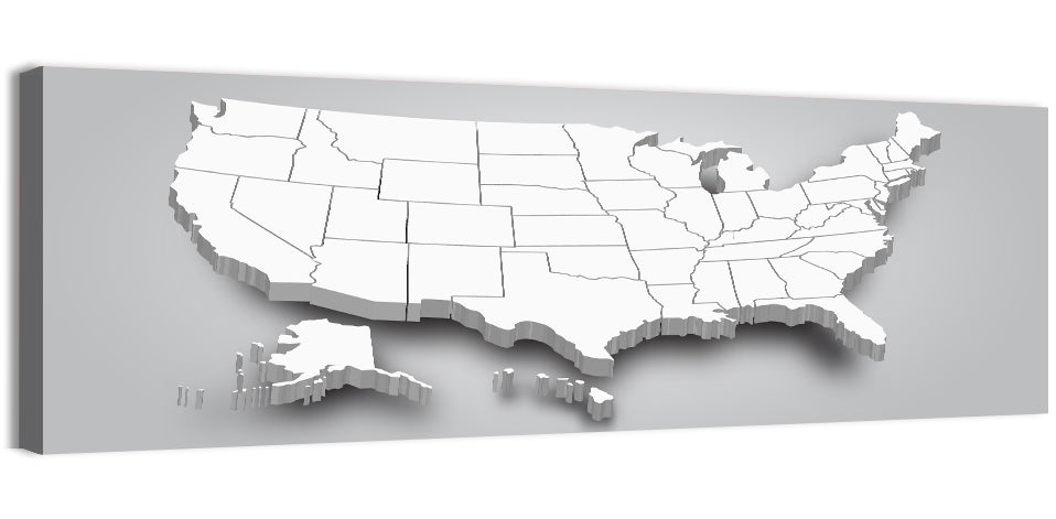 3d USA Map with Alaska and Hawaii Wall Art
