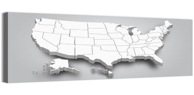3d USA Map with Alaska and Hawaii Wall Art