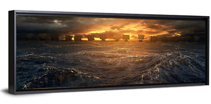 Viking Longships at Sunset Wall Art