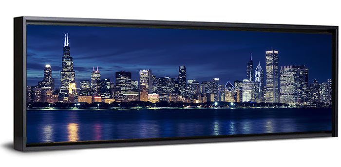 Chicago Night Skyline with Willis Tower Wall Art as a framed canvas