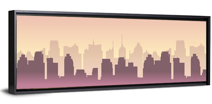 Silhouetted City Skyline Wall Art as a framed canvas