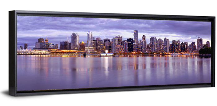 Vancouver Skyline at Twilight Wall Art as a framed canvas