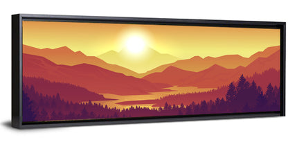 Sunset Pines and Layered Mountains Wall Art