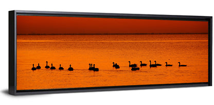 Geese Silhouettes at Orange Sunset Wall Art