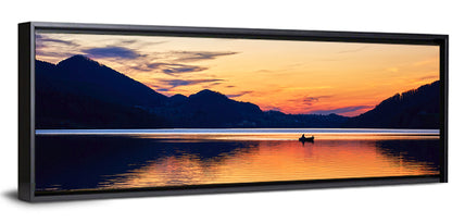 Lake Fuschl Sunset with Boat Wall Art