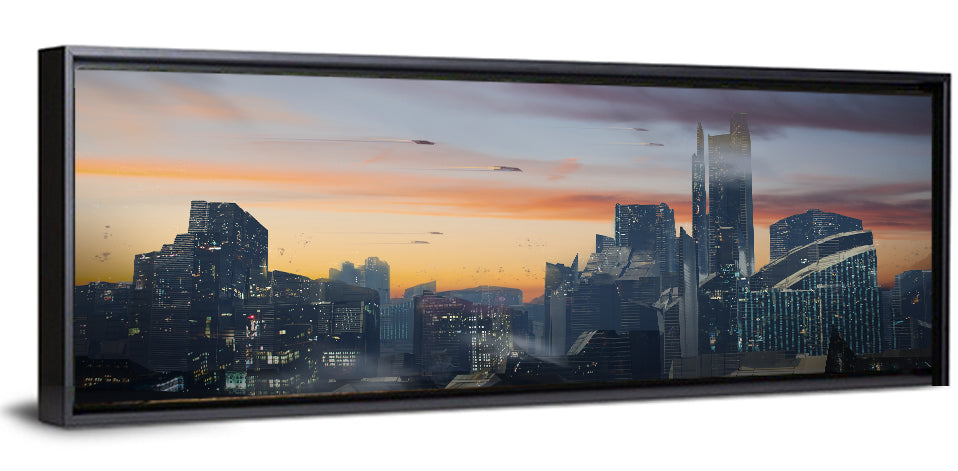Futuristic City Skyline at Dusk Wall Art