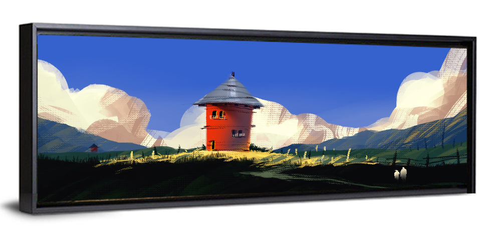 Red Tower in Meadow Wall Art